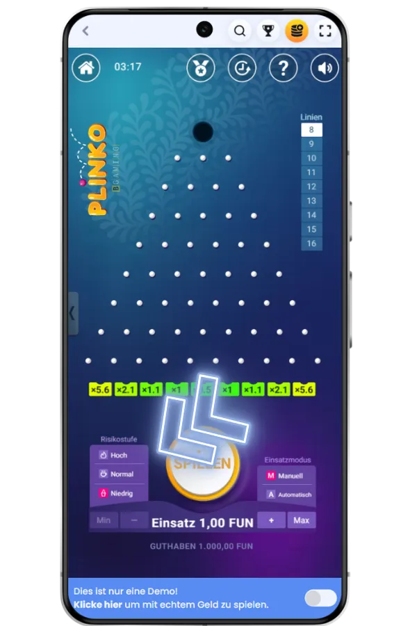 Wähle den Plinko-Schwierigkeitsgrad
