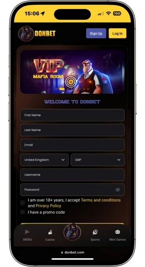 Sign up and claim Donbet bonus on iPhone