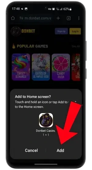 Confirm Add to Home screen