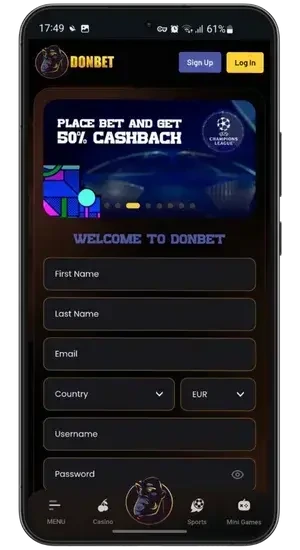Register and claim Donbet bonus