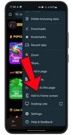 Add Donbet to Home screen